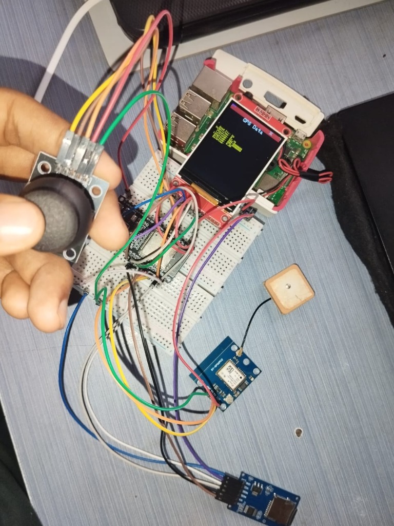 Custom GPS + sensor hardware prototype on breadboard
