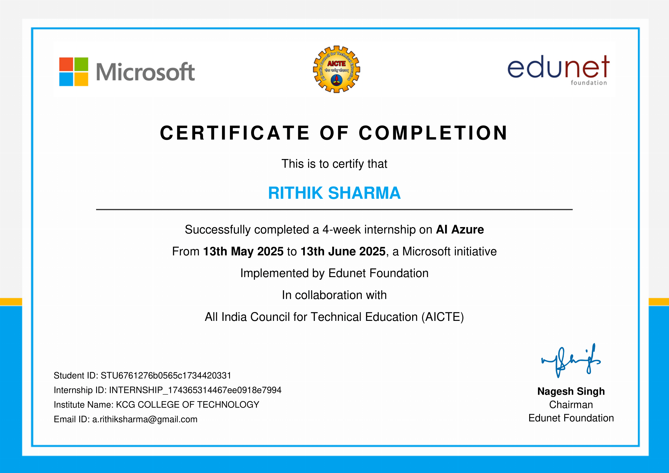 Microsoft Azure AI Internship